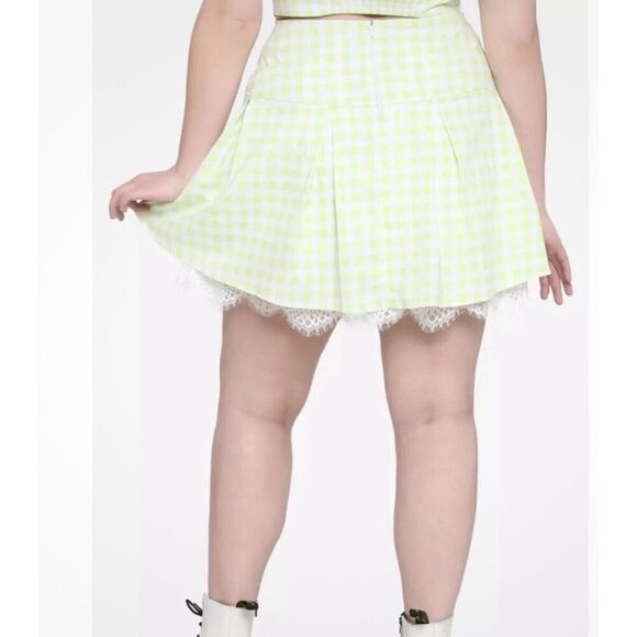 Hot Topic Lime Green Buffalo Plaid Lace Trim Skirt Size Small Nwot - Picture 7 of 7